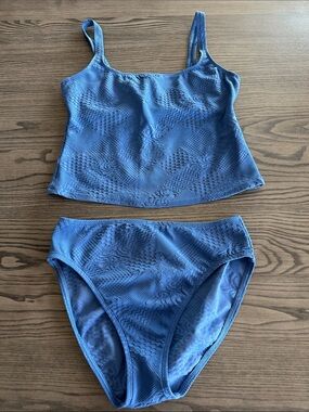 Anne Cole Vintage Blue Textured Tankini Top and Bottom Set